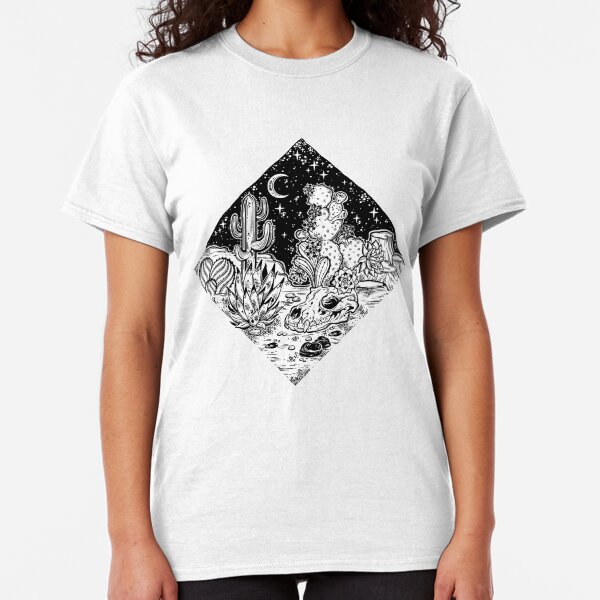 Night desert of America with cacti and animal skull. Classic T-Shirt