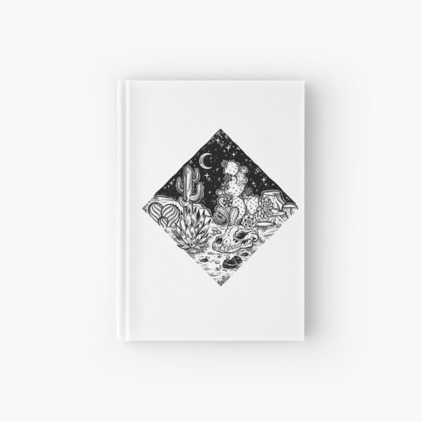 Night desert of America with cacti and animal skull. Hardcover Journal