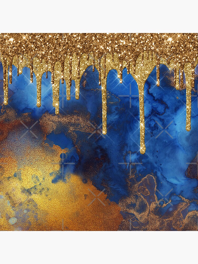 Gold Glitter Rain on Indigo Ink Marble by MysticMarble