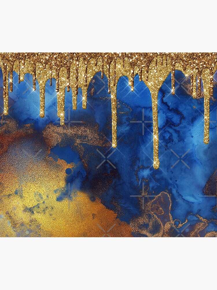 Gold Glitter Rain on Indigo Ink Marble by MysticMarble