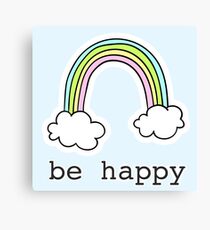 Be Happy Hand Drawn Rainbow Graphic Canvas Print
