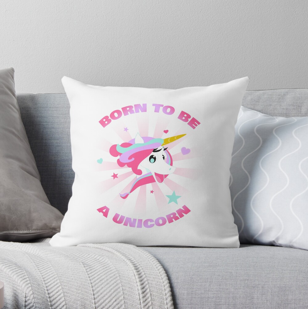 Mystique Licorne Born to be a Unicorn Throw Pillow