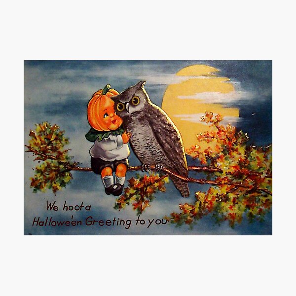 Item preview, Vintage Halloween Pumpkin and Owl designed and sold by Retro Salt.