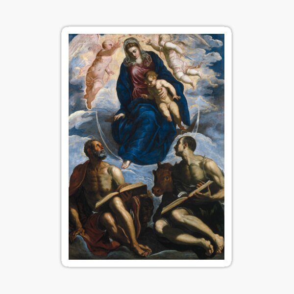 Mary with the Child, Venerated by St. Marc and St. Luke by Tintoretto Sticker
