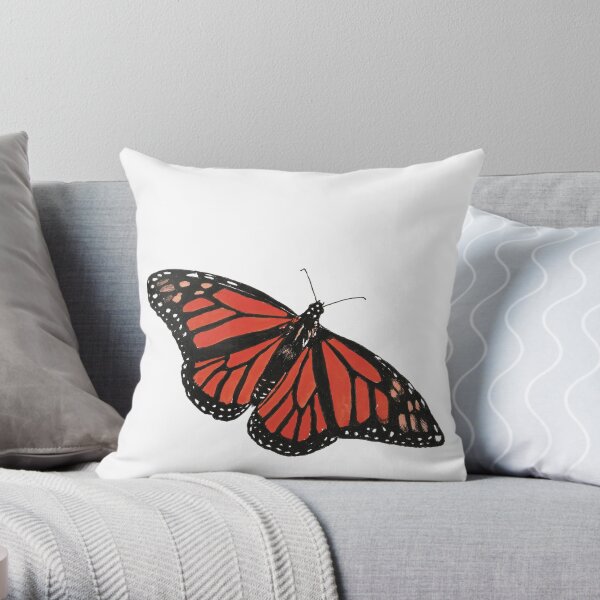 Orange Monarch Butterfly (Square Composition) Throw Pillow