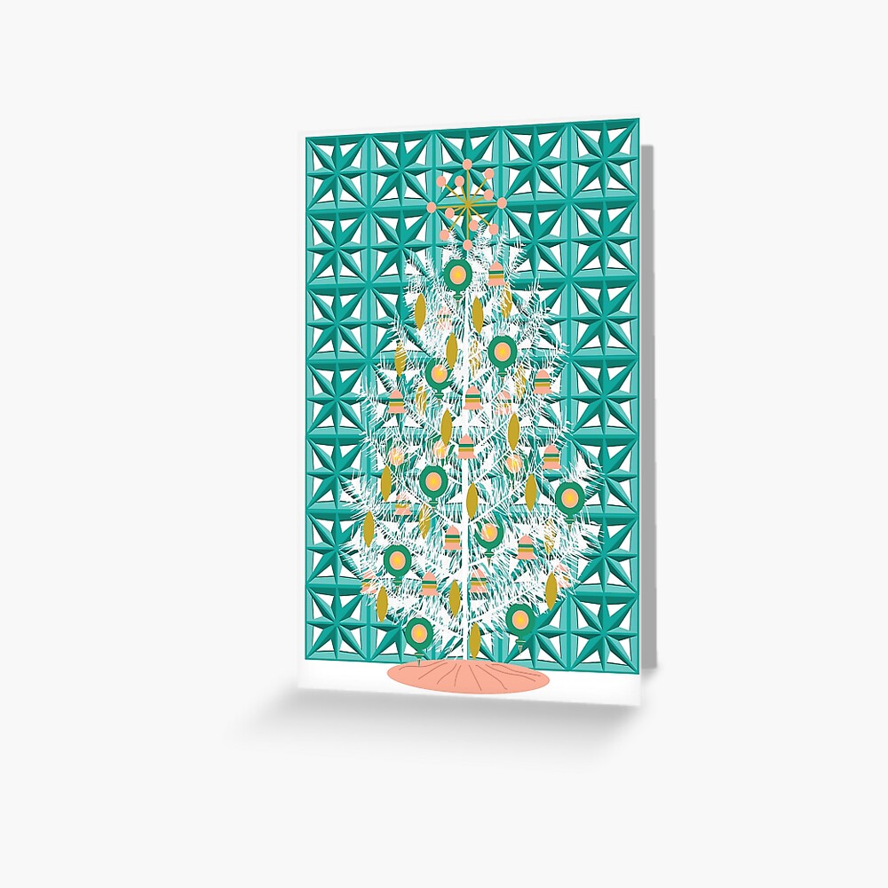 "Mid Mod Christmas Tree and Breeze Blocks" Greeting Card by jenbucheli