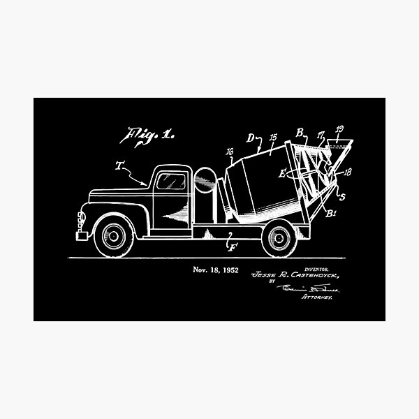 Cement Mixer Truck 1952 Vintage Patent Drawing Photographic Print