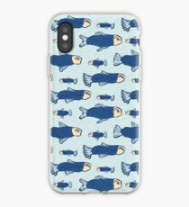 Blue Shoal of Fish, Seamless Seaweed Animal Vector Pattern Background iPhone Case