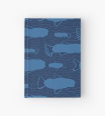 Blue Fish Silhouette, Seamless Seaweed Animal Vector Pattern Background Hardcover Journal