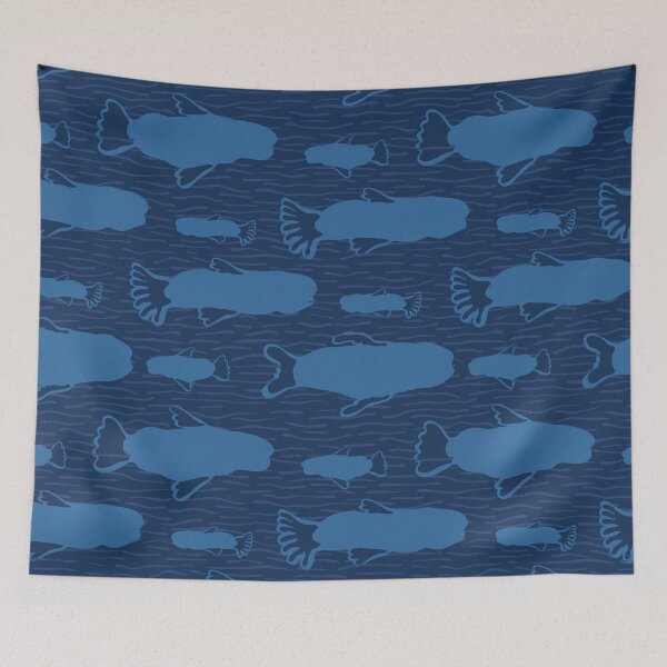 Item preview, Blue Fish Silhouette, Seamless Seaweed Animal Vector Pattern Background designed and sold by Limolida.