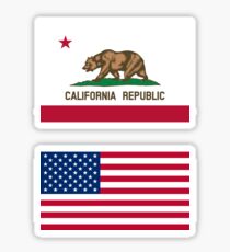 California + American (USA) Flag Sticker