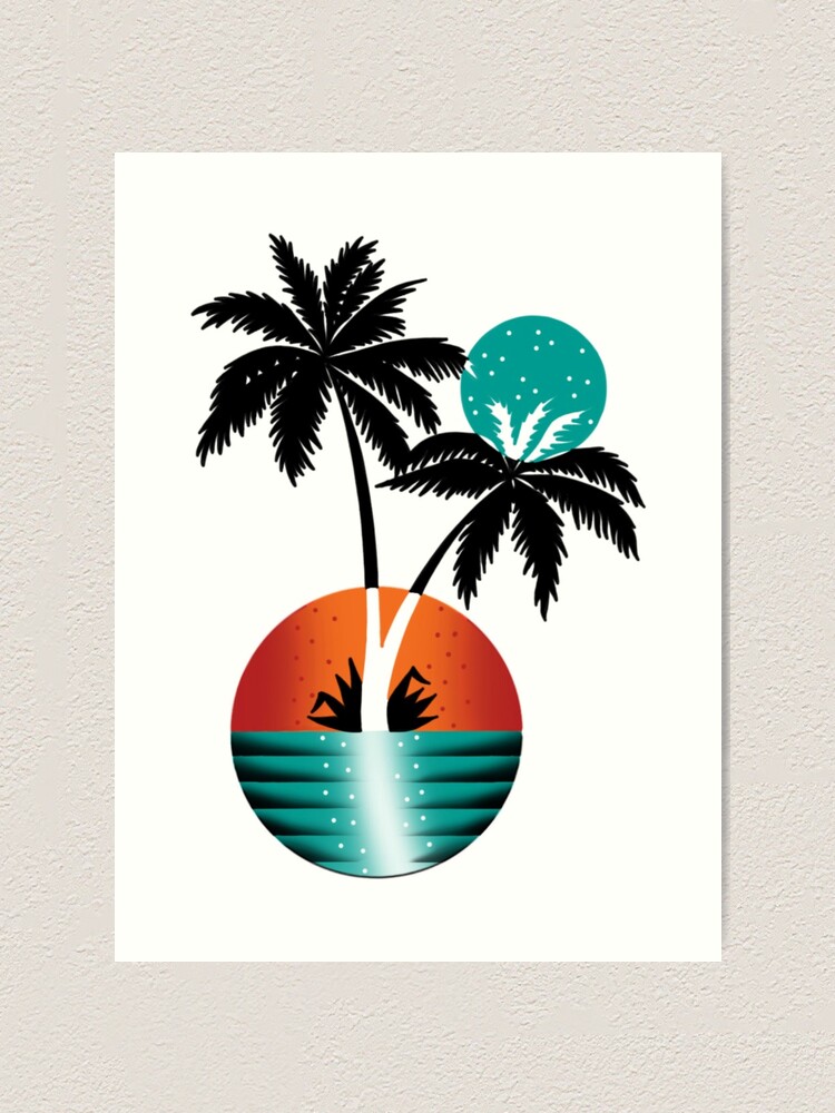 Retro 80 S 90 S Tropical Palm Tree Sunset Summer Tattoo Design