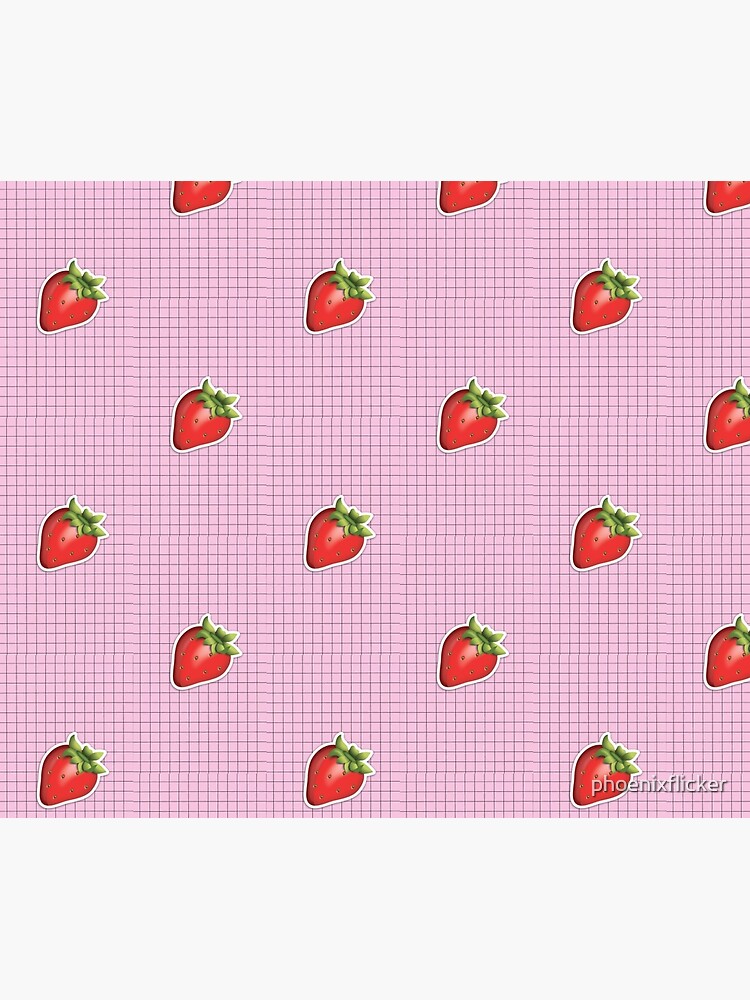 Aesthetic Strawberry Emoji On Grid Tumblr Duvet Cover By