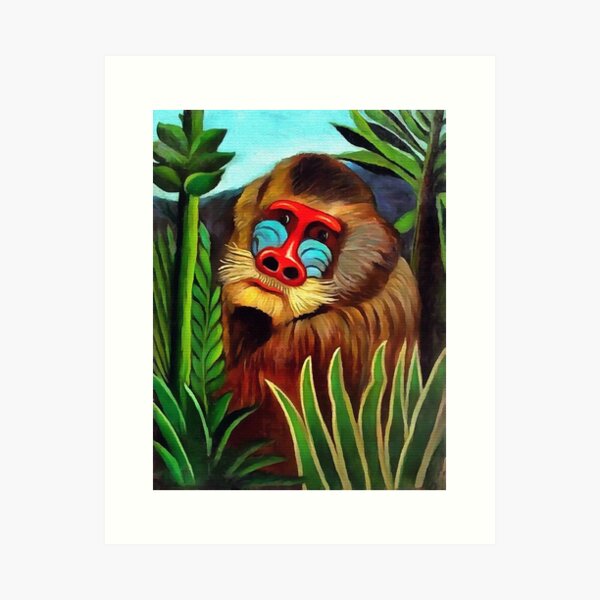 Aperçu de l'œuvre Mandrill dans la jungle - Henri Julien Rousseau créée et vendue par forgottenbeauty.
