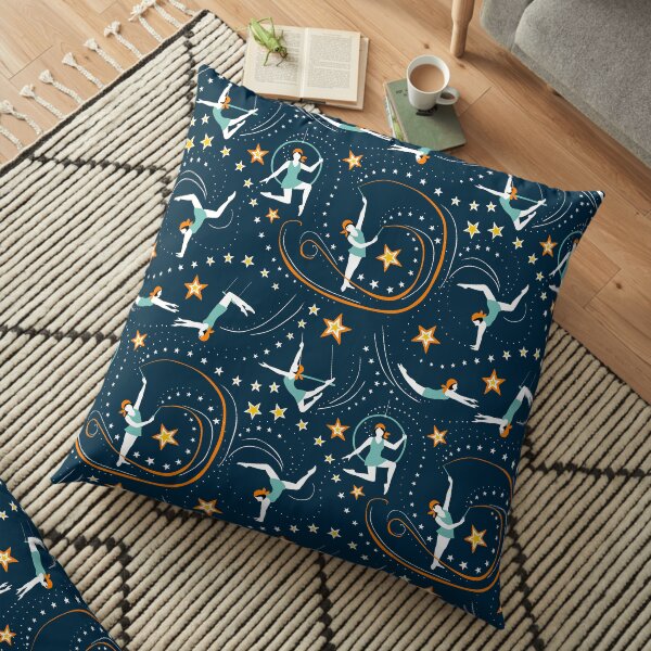 Circus Performers 1920s Acrobats on dark navy Floor Pillow