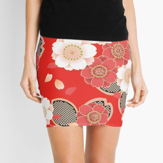 Vintage Japanese Wedding Kimono Pattern Mini Skirt