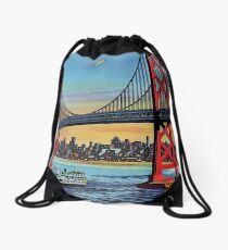 San Francisco Oakland California Retro Vintage Travel Poster Drawstring Bag