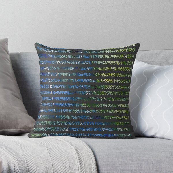 Digits of Pi (Green & Blue on Grey Background) Throw Pillow
