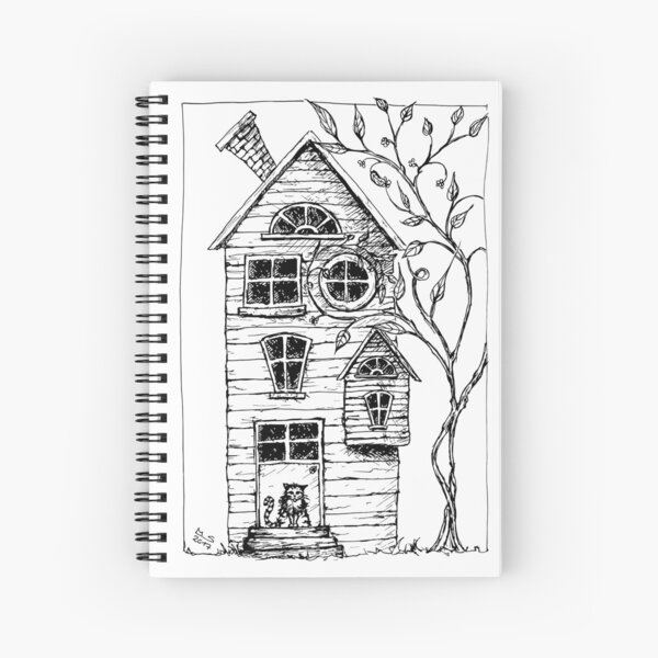 Haus im Wald mit Katze Spiralblock