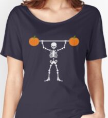 Skeleton Pumpkin Lifter Gym / Weightlifting Fitness Funny Halloween Gifts Women's Relaxed Fit T-Shirt