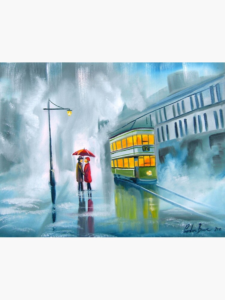 SAYING GOODBYE rainy day umbrella painting by gordonbruce