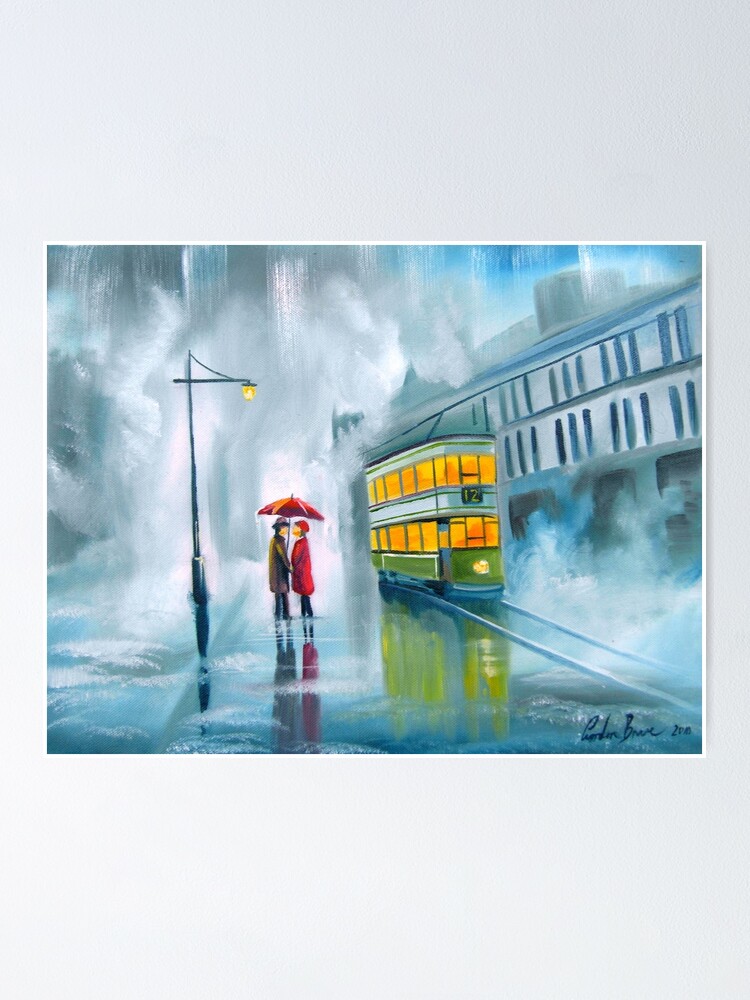 Alternate view of SAYING GOODBYE rainy day umbrella painting Poster