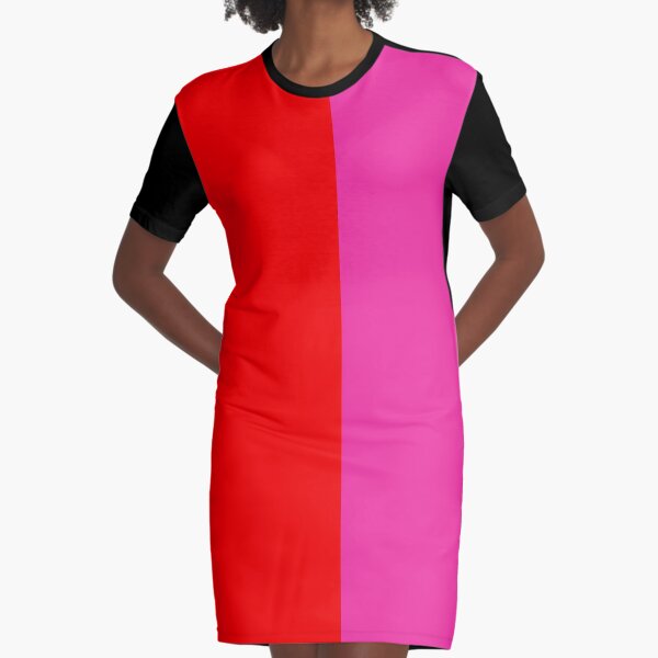 Colour blocking red and pink Graphic T-Shirt Dress