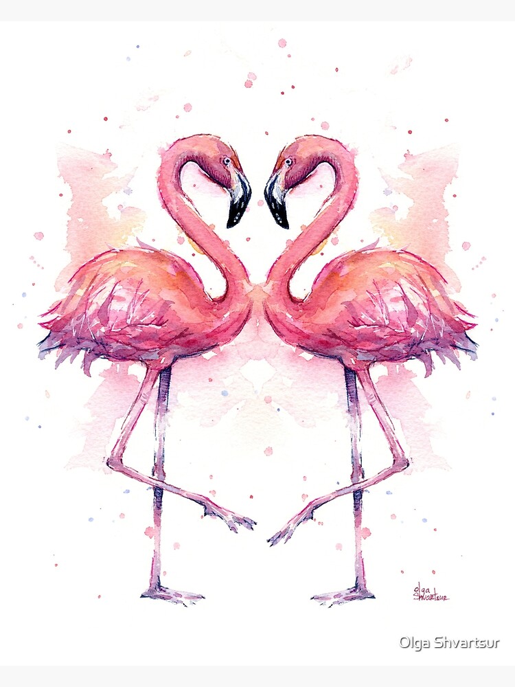 Pink Flamingo Watercolor Two Flamingos Greeting Card By Olga Shvartsur Redbubble
