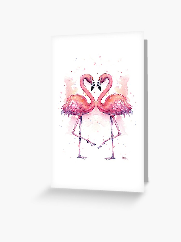 Pink Flamingo Watercolor Two Flamingos Greeting Card By Olga Shvartsur Redbubble