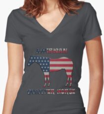 Quarter Horse with American Flag Women's Fitted V-Neck T-Shirt