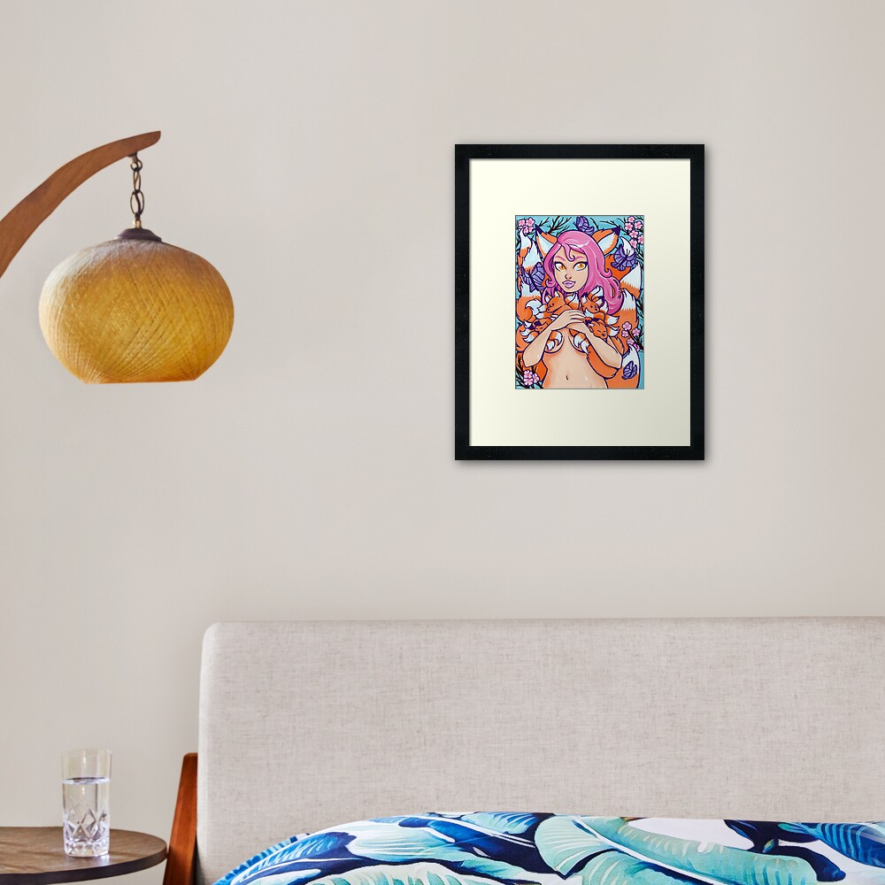 Kitsune in Bloom Framed Art Print