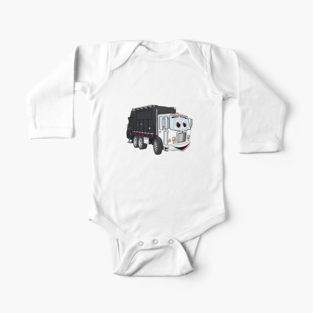 Body Para Bebe Dibujos Animados De Camion De Basura Blanco Y Negro De Graphxpro Redbubble