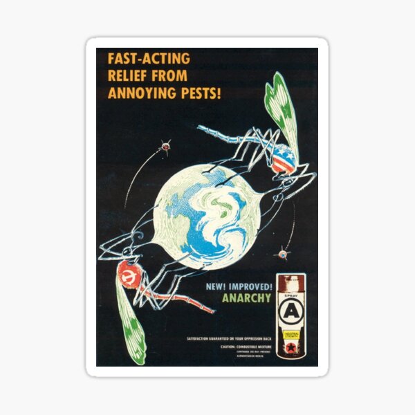 ¡Alivio de acción rápida de pestes molestas! Cartel anarquista de los 80 Pegatina