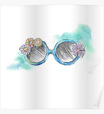 watercolour floral sunnies doodle Poster
