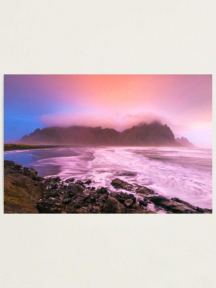 Thumbnail 1 of 3, Photographic Print, Sunrise at the Vestrahorn Mountain Iceland designed and sold by AdrianAlford.