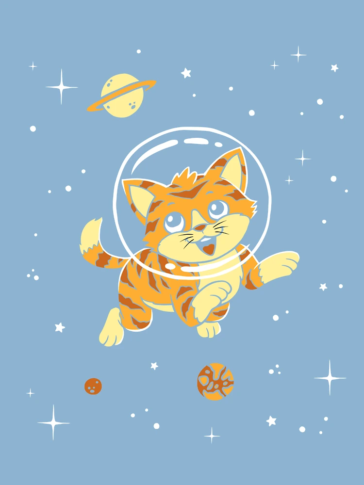 Kitten In Space T-Shirt - Cute Cartoon Cat Kids T-Shirt for Sale by  dinosareforever