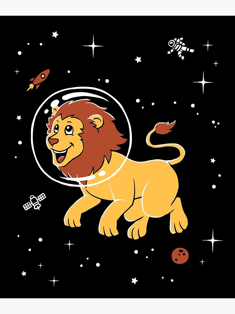 Lion In Space T Shirt Cute Cartoon Big Cat Postcard By Dinosareforever Redbubble