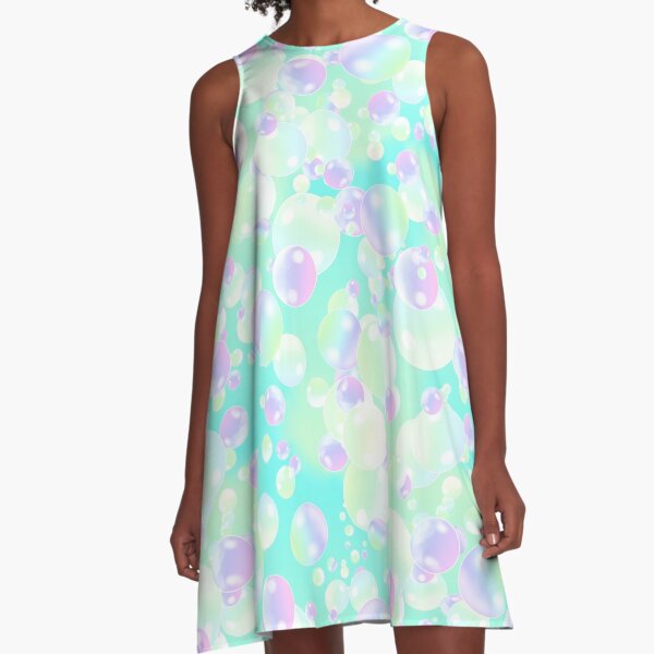 soap bubbles pastel colors graphic multicolor bubbles A-Line Dress