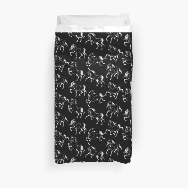 Dancing Horses - Black Duvet Cover