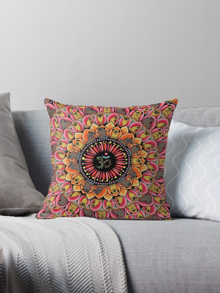 Floor Pillow Cover -Round Orange - Mandala Life ART