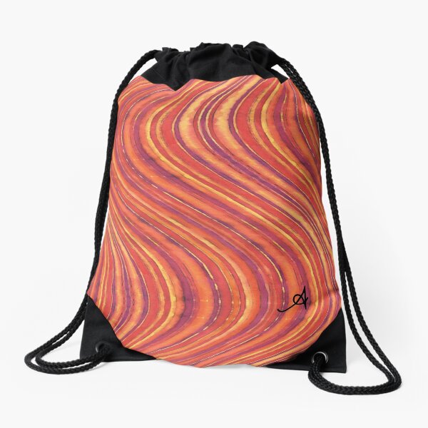 Watercolour Waves Red Amanya Design Drawstring Bag