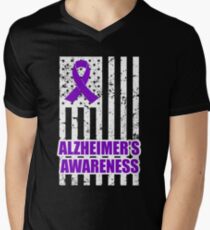 End Alzheimer's Disease shirt ALZ awareness Tshirt purple ribbion, alz shirt, Alzheimer disease shirt, purple ribbon shirt, alzheimers walk shirt Men's V-Neck T-Shirt
