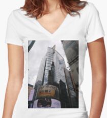 #towerblock #Highrisebuilding #tower #block #Highrise #building #abstract #pattern #green #colorful #illustration #wallpaper #seamless #design #blue #psychedelic #art #graphic #fractal #red #texture Women's Fitted V-Neck T-Shirt