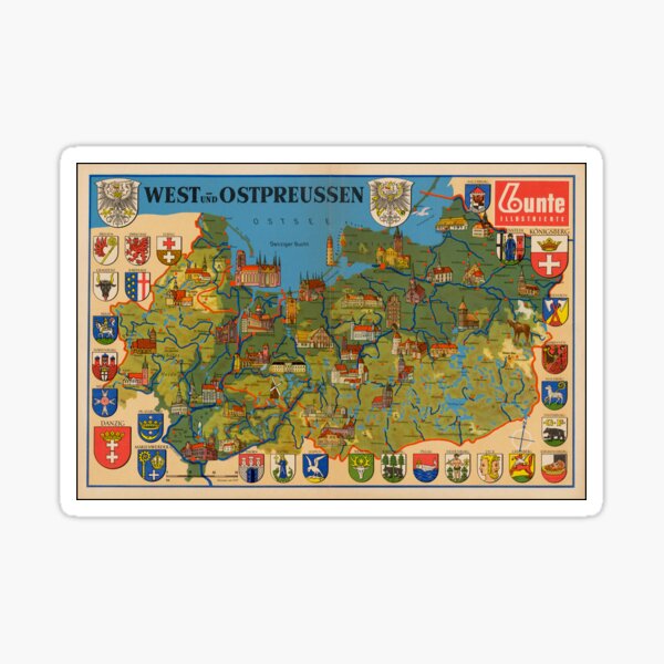Pictorial map of East and West Prussia Sticker