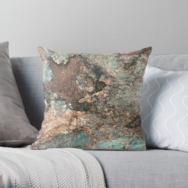Turquoise Colors and Fawn-Brown Hues (Faux) Marble Throw Pillow