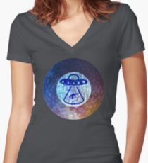 UFO Alien Abuduction Graphic Women's Fitted V-Neck T-Shirt
