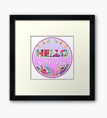 Hello Spring, Flowers , circle, sticker Framed Print