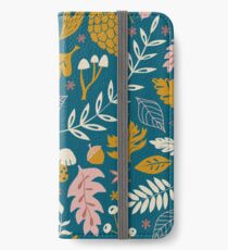 Herbstlaub in Gold + Blau iPhone Flip-Case/Hülle/Skin