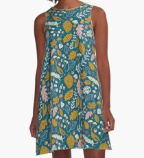 Fall Foliage in Gold + Blue A-Line Dress