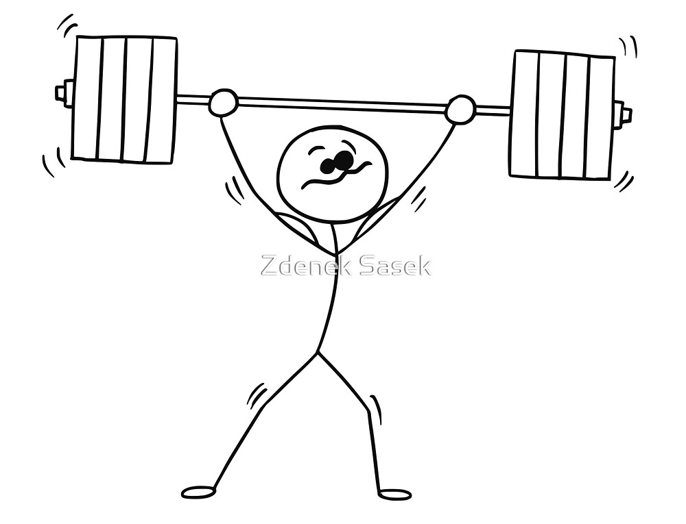 Stick Man Cartoon Of Weightlifter With Barbell Above His Head By Zdenek Sasek Redbubble